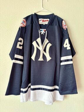 Majestic New York Yankees Navy Hockey Jersey - White Logo Mariano Rivera
